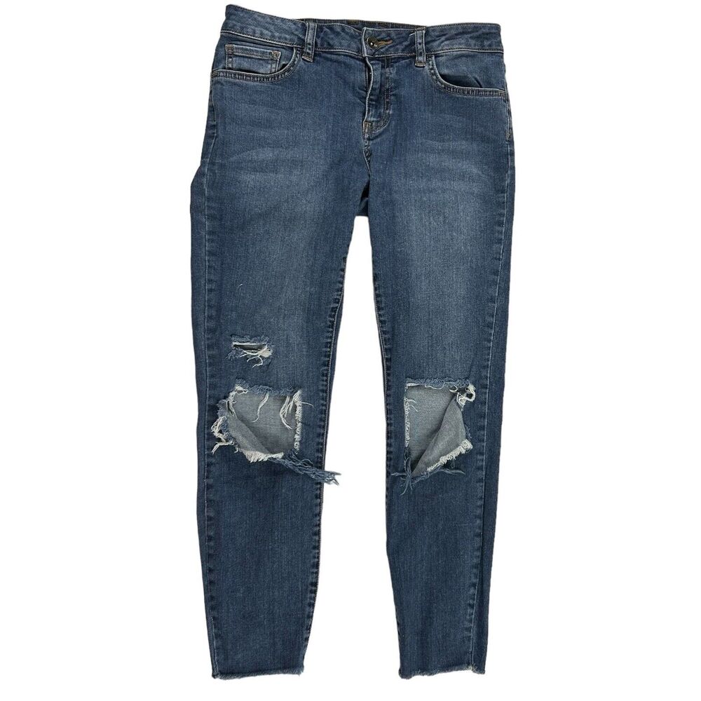 Vans Skinny Distressed Jeans Medium Wash Blue Denim Size 5/27 Cropped Stretch